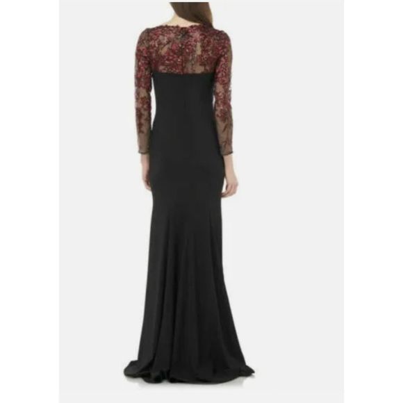 CARMEN MARC VALVO INFUSION Crepe Long Gown Black burgundy 6 - Picture 3 of 11